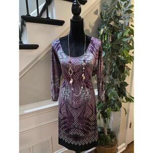 Soma Shift Dress XL Multi Stretch Geometric Paisley Scoop Neck 3/4 Sleeve Casual